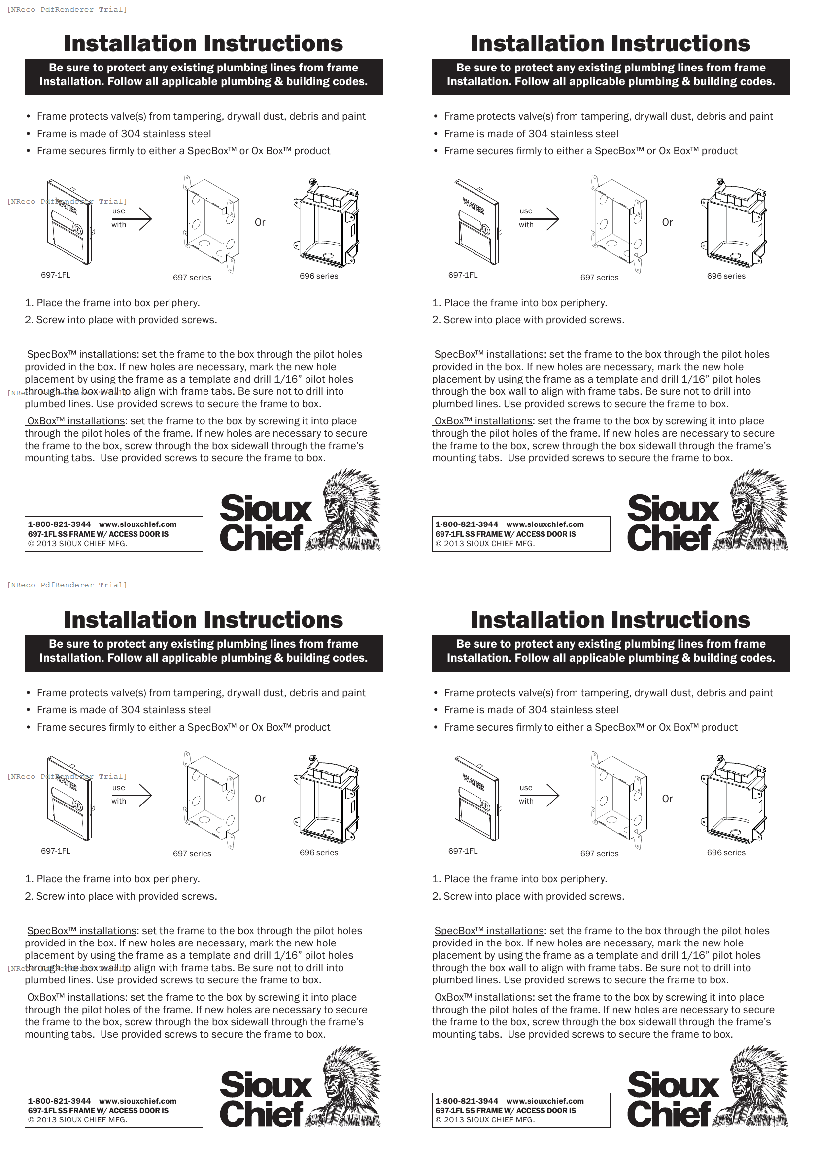 697-1FL - OXBOX ACCESS DOOR - INSTRUCTION SHEET.PDF Technical Document